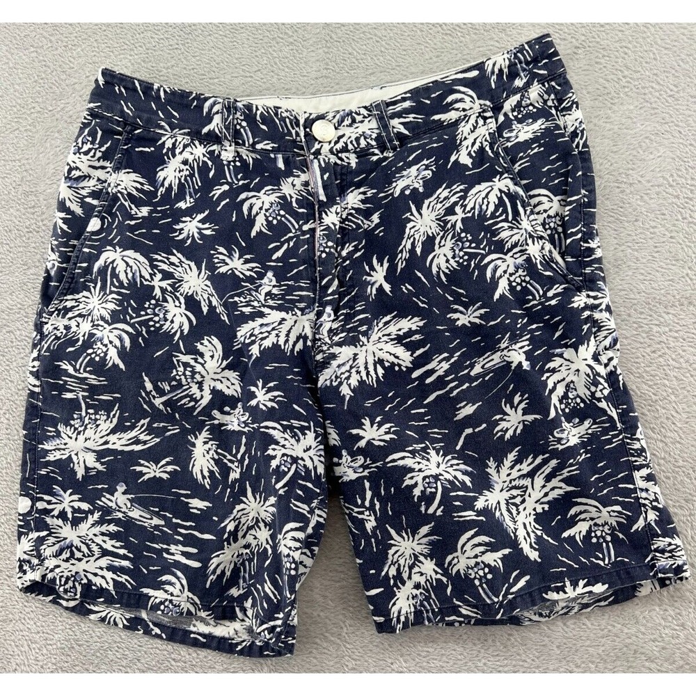 Bonobos Shorts Mens Sz 30 Chino Navy Blue White Tropical Palm Tree Print 7in